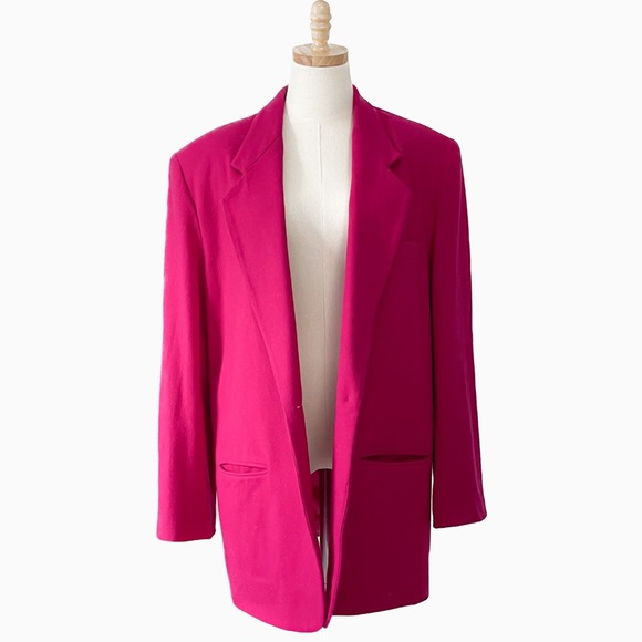 Vintage Jackets & Blazers - VINTAGE 80s HARRISON KENT Hot Pink Magenta 100% Wool Oversized Blazer Jacket